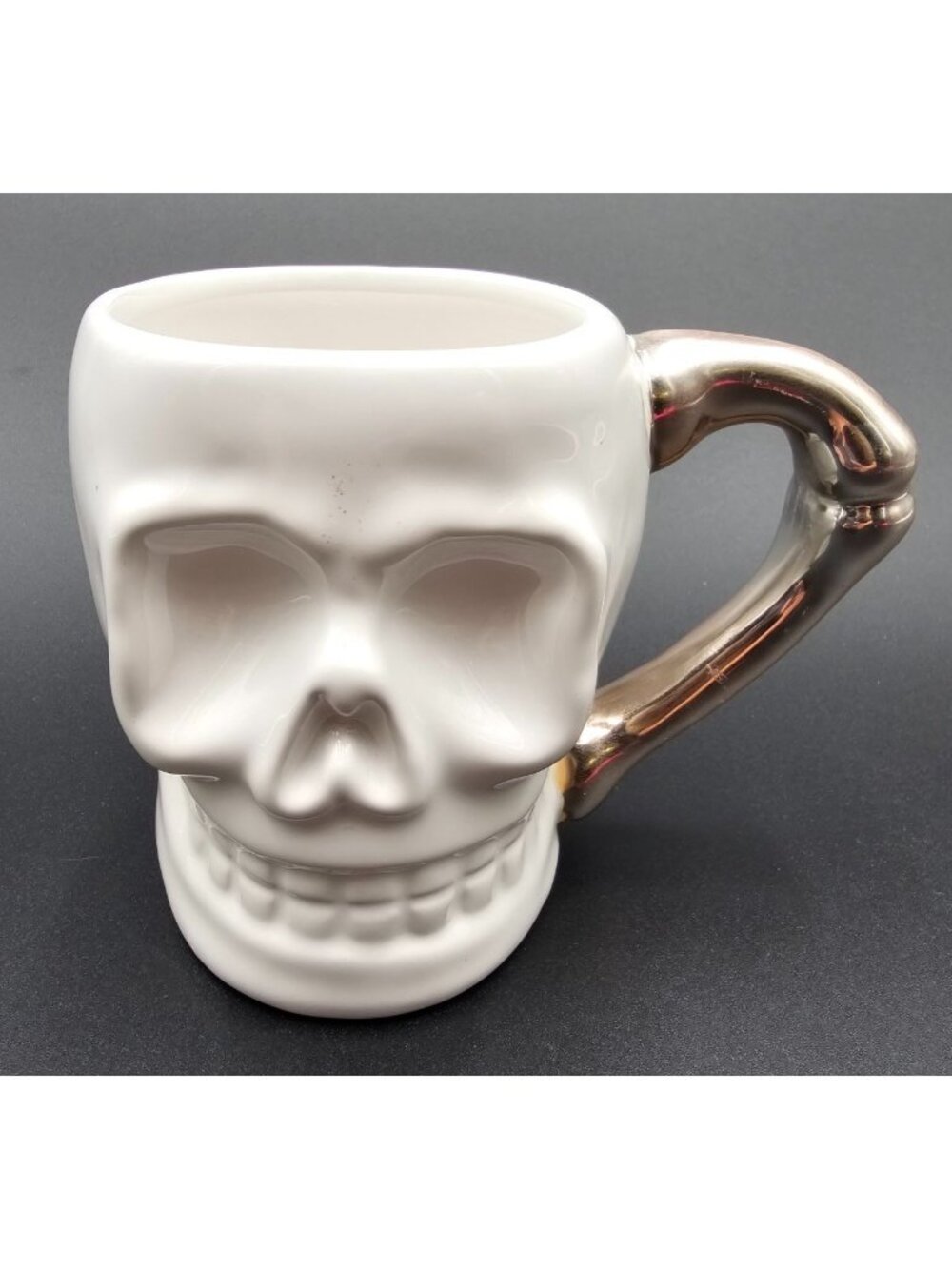 Arlington Designs Skull Ceramic Mug White/Gold 12oz Fun Gothic Halloween Decor